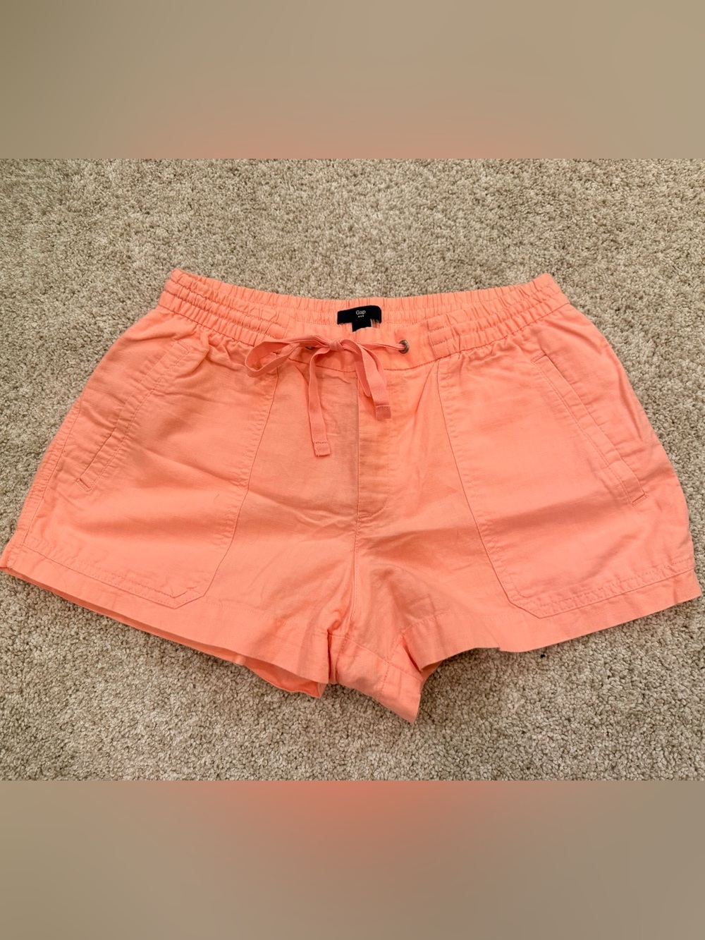 GAP Coral High-Waist Drawstring Linen-Blend Shorts